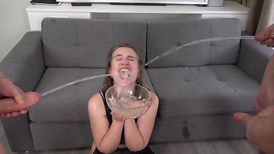 Anastasia Misterss gets double penetrated and drinks piss in original video with 3 big cocks