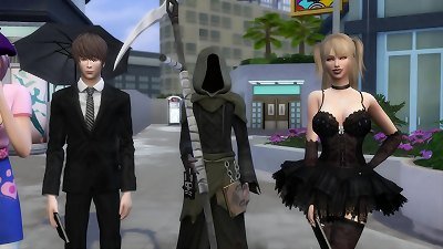 Misa Amane and Light Yagami engage in passionate anime sex amidst a dark, emo theme