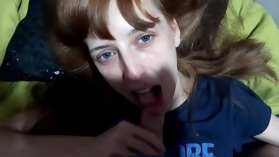 Young girl gives oral pleasure to her stepbrother's penis