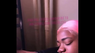 Black stepsister calms down with cum on her lips
