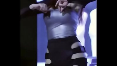 Public No. 91: Korean girl shows her beauty in outdoor set with black costume and high heels.