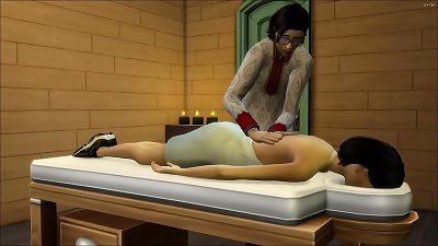 A Japanese mother receives a massage from her son after a visit to his workplace