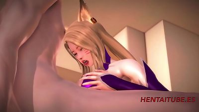 3D animated League of Legend porn with Ahri giving a handjob, a boobjob and a blowjob then gets fucked.